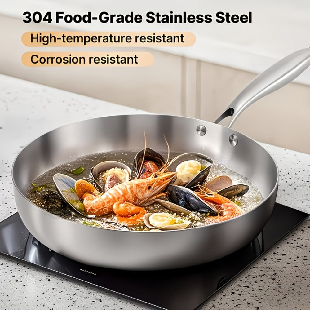 304 Stainless Steel Frying Pan 11 Inch Triply Base ¨C Ergonomic Handle Even Heat Distribution Dishwasher Safe | Induction Compatible Professional Restaurant Grade Skillet 26cm Kitchen Cookware