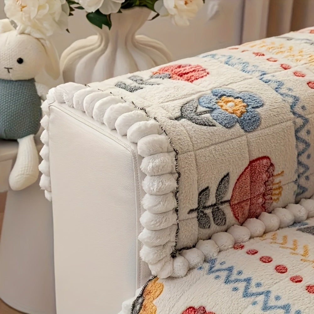 Milk Velvet Sofa Cover Bohemian Floral Print Cozy Warm Thick Machine Washable Sofa Slipcover for 2 3 4 Seater Sofa Couch Living Room - Artistic Boho Style