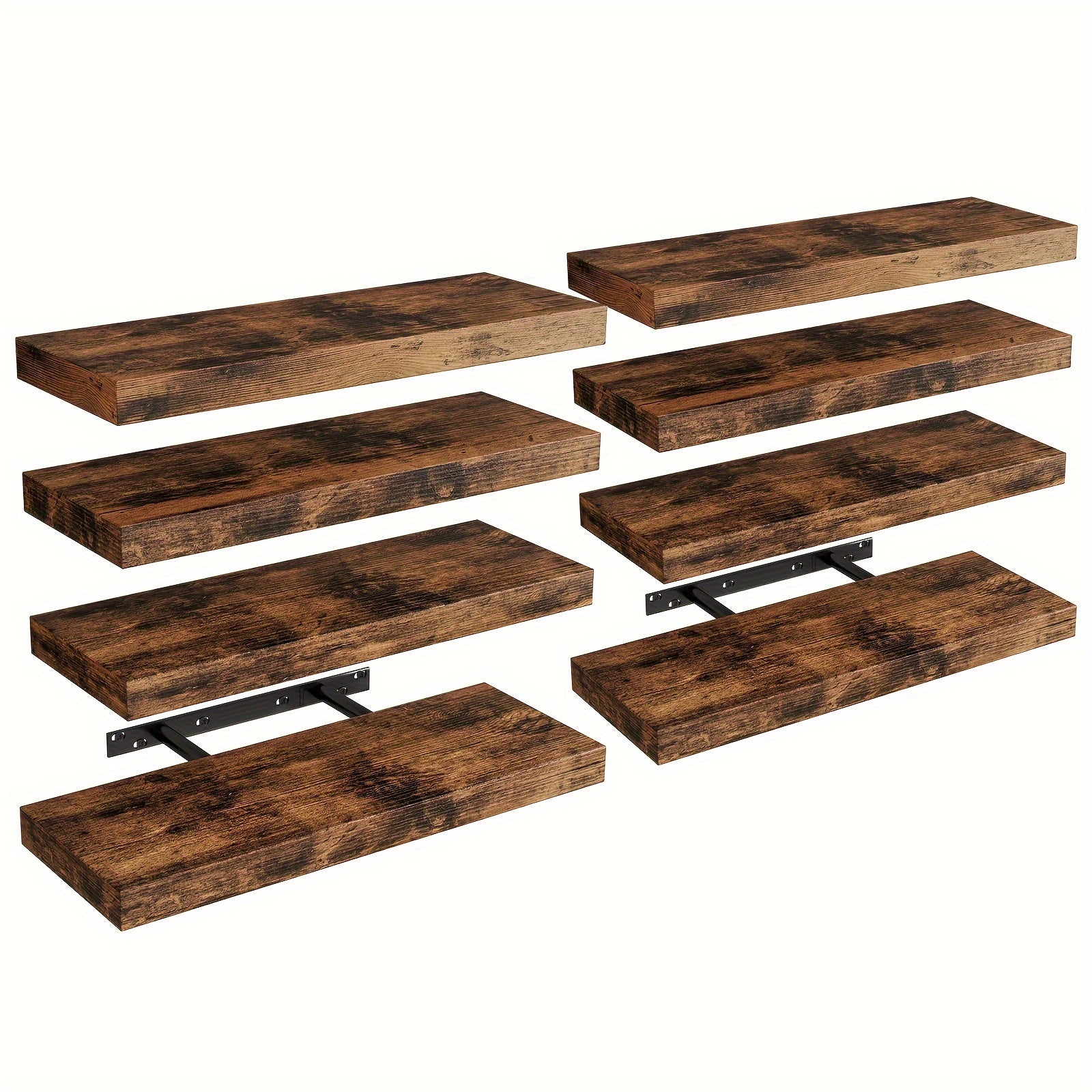 Floating Shelves for Wall 4/8pcs 15.8 Inch, Rustic Wood Wall Shelves with Invisible Brackets, Wall Mounted Display Shelf for Home Decor, Living Room, Bedroom, Bathroom ¨C Walnut, Brown, Black, White, Gray
