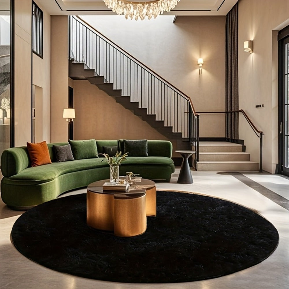 Round Faux Fur Area Rug - Soft Plush Circle Carpet for Living Room Bedroom, Machine Washable, Multiple Colors & Sizes