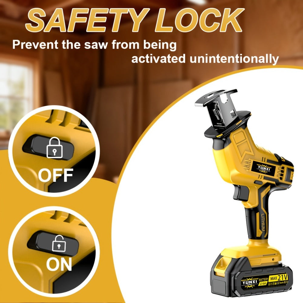 Cordless Reciprocating Saw - Electric Reciprocating Saw with Safety Lock, Large Capacity Battery & Charger, Variable Speed for Wood, Metal & Demolition Cutting, DIY Home Renovation Power Tool