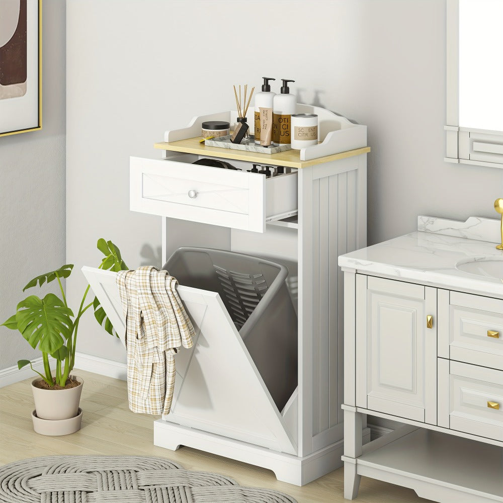 Tilt Out Trash Can Cabinet 12 Gallon Hidden Kitchen Trash Cabinet with Drawers, Pantry Storage, Laundry Hamper Cabinet