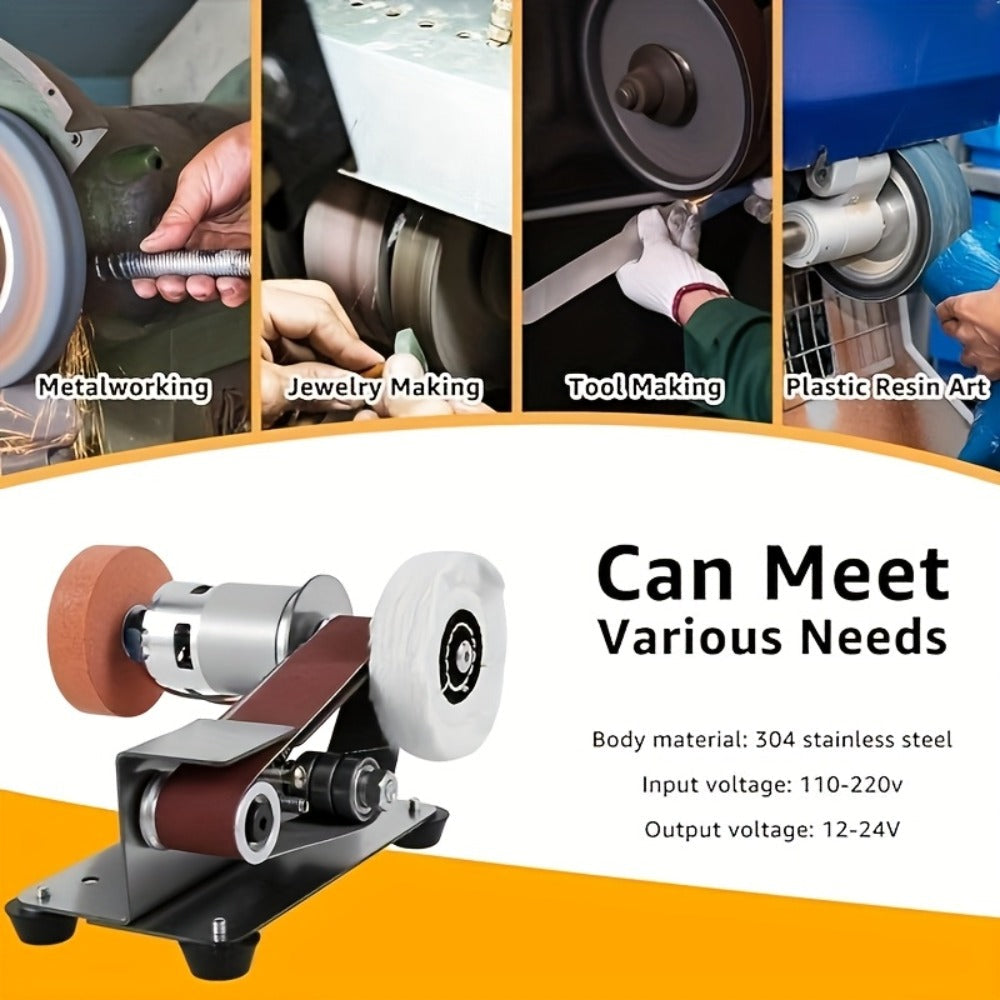 Mini Belt Sander 3-in-1 Electric Desktop Knife Sharpener 15 Degree 7 Speed Adjustable Polishing Machine for DIY Metal Wood Handicrafts Cutting Tools with Sanding Belts