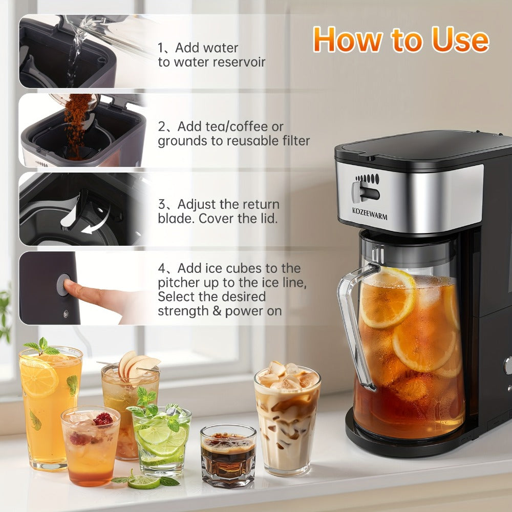 Iced Tea & Coffee Maker 3 QT Pitcher with Reusable Filter Basket | Adjustable Brew Strength | Cold Brew Machine for Iced Tea, Lattes, Lemonade & Flavored Water | Black