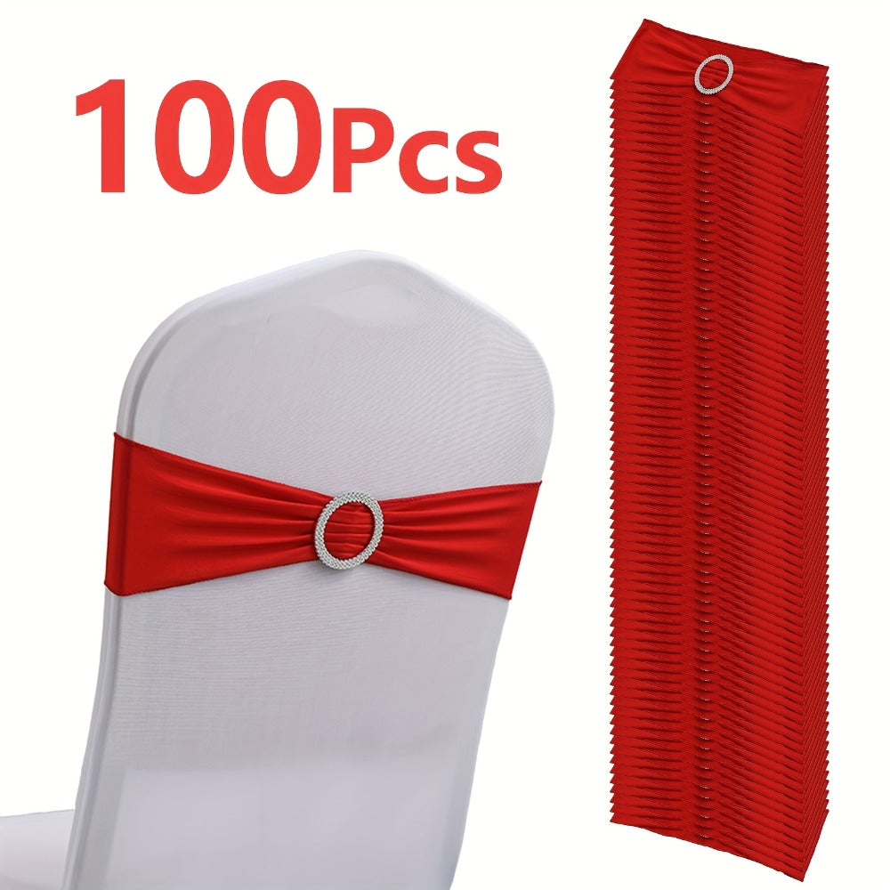 Chair Sashes for Wedding 100pcs Stretch Spandex Elastic Chair Sash Bands with Buckle for Dining Chairs Banquet Party Event Decor - Bulk Set Multiple Colors