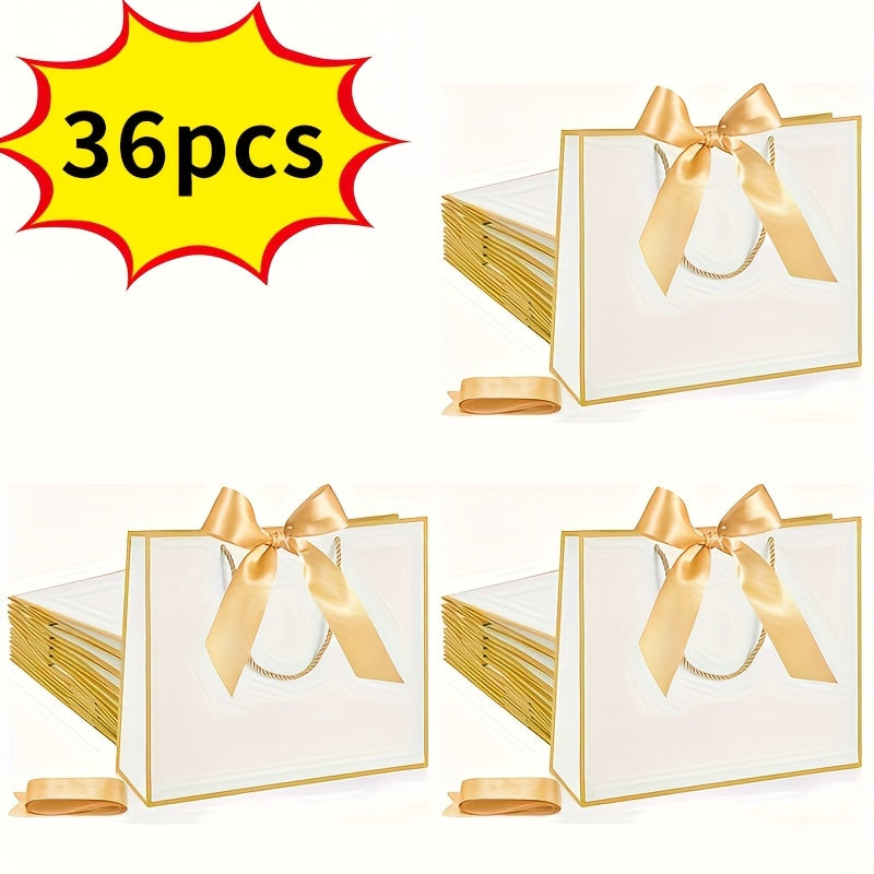 Gift Bags with Handles for Party Favors - Butterfly Ribbon Thank You Bags Wedding Baby Shower Birthday Bridesmaid Housewarming Autumn Celebration Elegant Packaging 12 24 36pcs