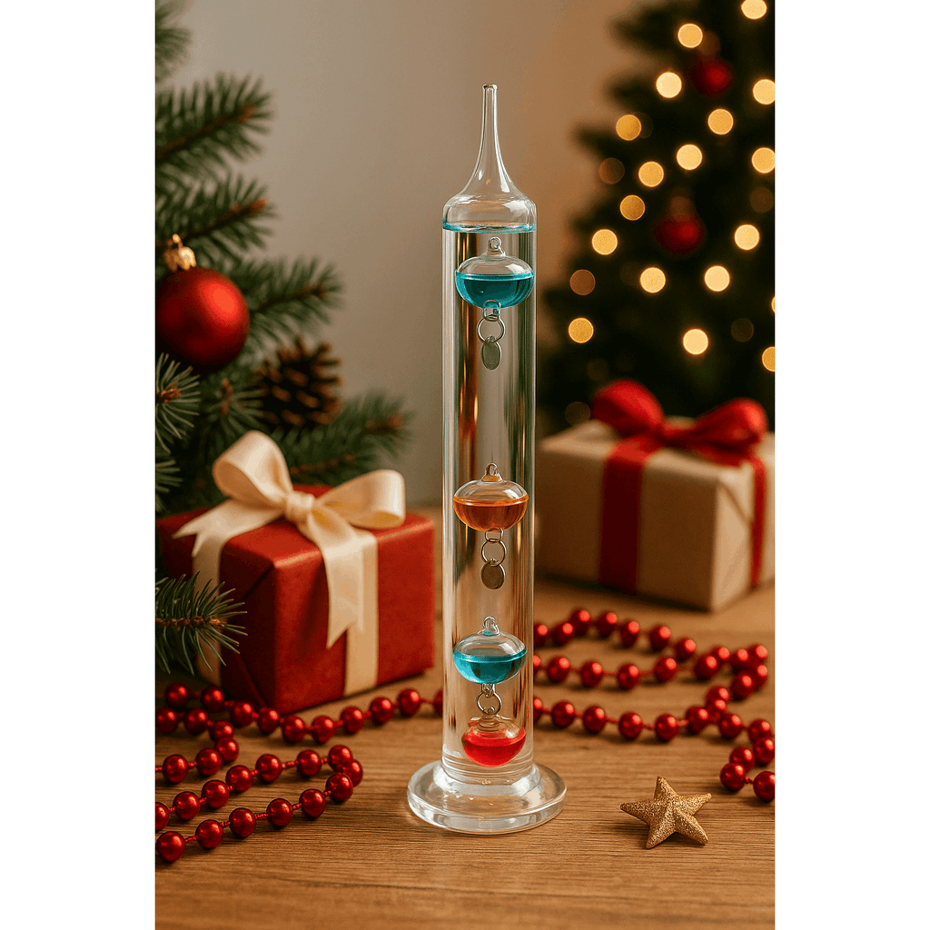 Galileo Thermometer Glass Multicolor Floating Spheres 9.5 Inch Decorative Temperature Display 16¡ãC-28¡ãC for Home Office Desk Science Decor Gift