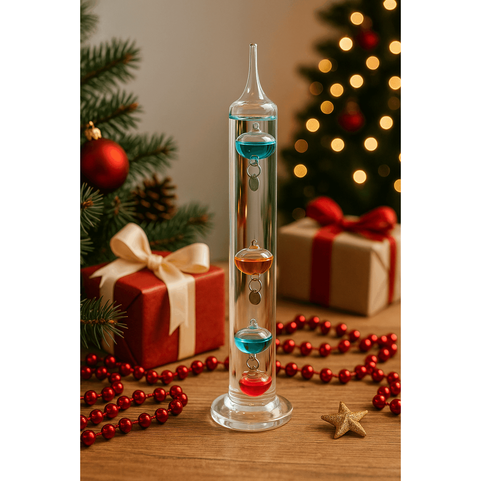 Galileo Thermometer Glass Multicolor Floating Spheres 9.5 Inch Decorative Temperature Display 16¡ãC-28¡ãC for Home Office Desk Science Decor Gift