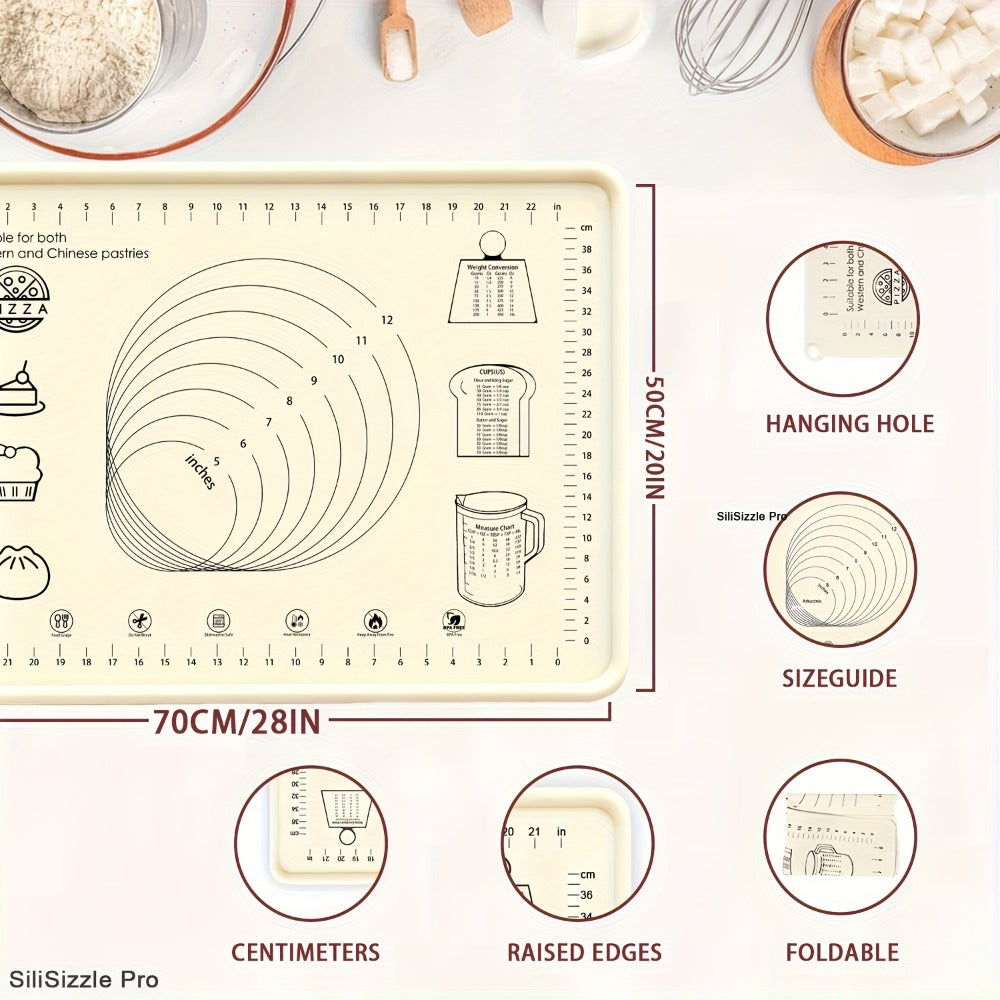 Silicone Pastry Mat Extra Thick Non-Slip Baking Mat with Measurements for Dough Rolling Pizza Cake