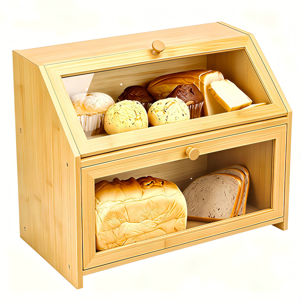 Bread Box for Kitchen Countertop ¨C Large Capacity Bread Storage Container with Transparent Window, Multi-Layer Design for Loaves, Pastries & Baked Goods ¨C Modern Food Storage Box