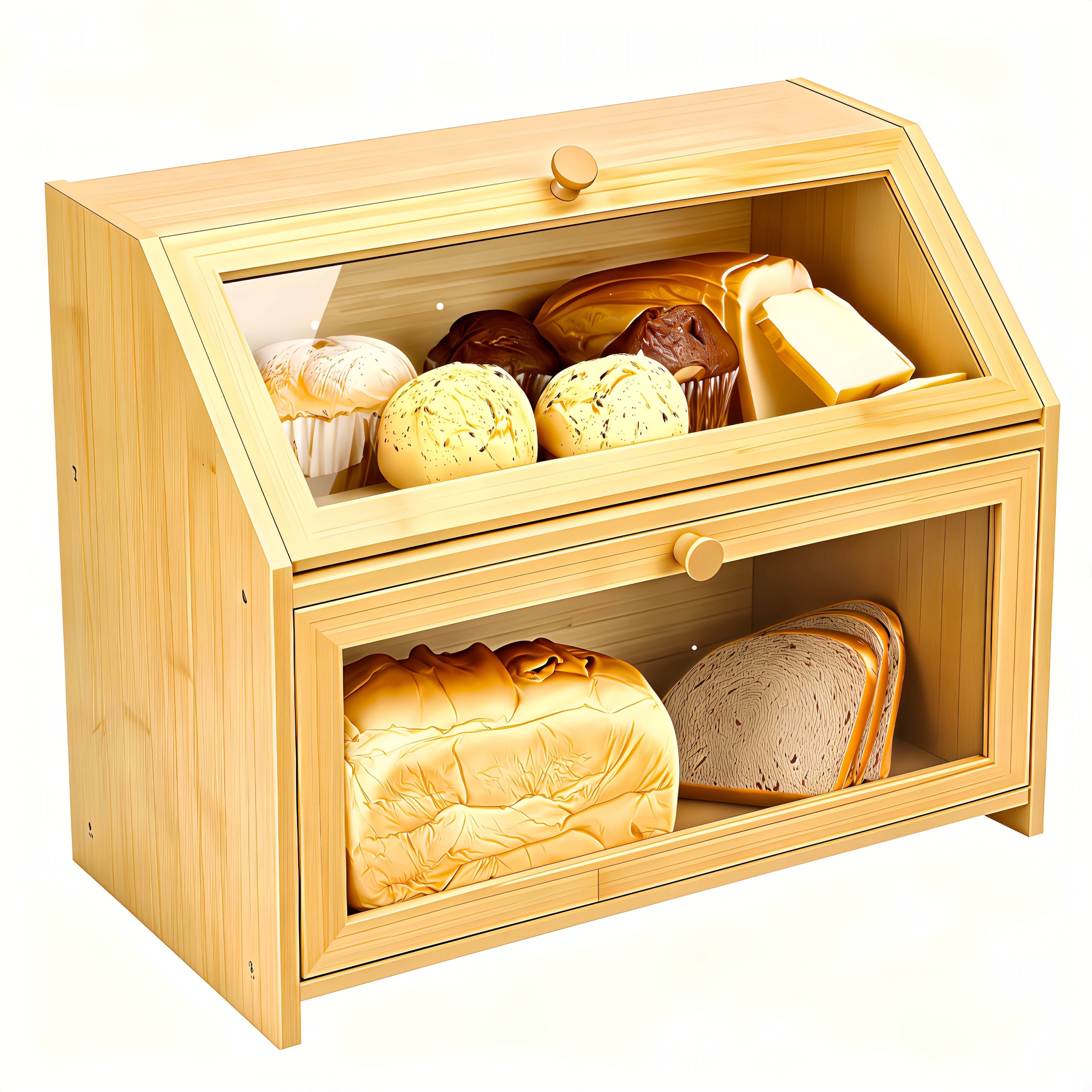 Bread Box for Kitchen Countertop ¨C Large Capacity Bread Storage Container with Transparent Window, Multi-Layer Design for Loaves, Pastries & Baked Goods ¨C Modern Food Storage Box