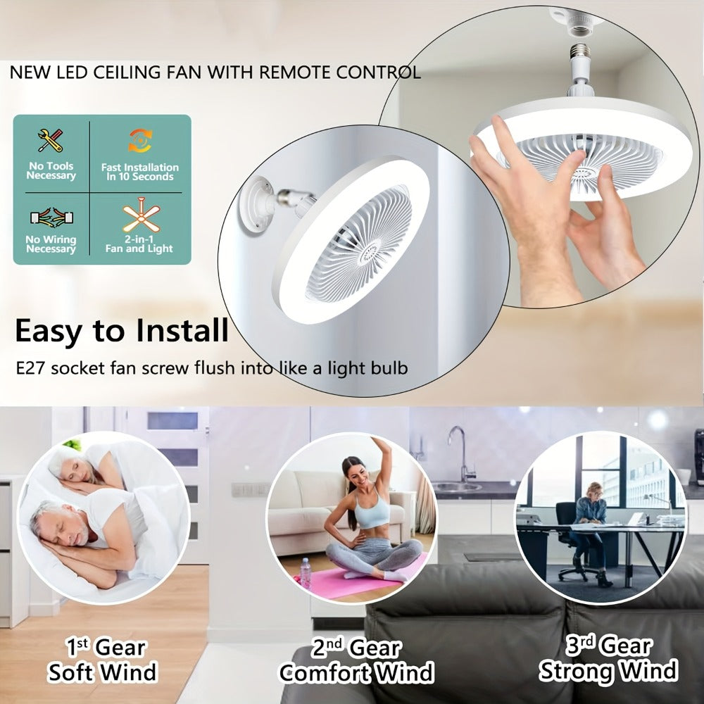 Ceiling Fan Light with Remote Control, Dimmable LED 3000-6500K, 3-Speed Fan, E26 Base, 360¡ã Adjustable Universal Joint, Timed Night Light, Room Decor White & Gray
