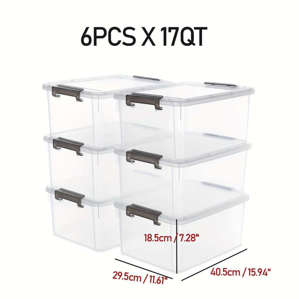 Clear Plastic Storage Bins with Lids 6 Pack Stackable Storage Containers with Snap-Tight Locks for Home, Office, Garage & Basement ¨C 17QT or 21QT, BPA-Free