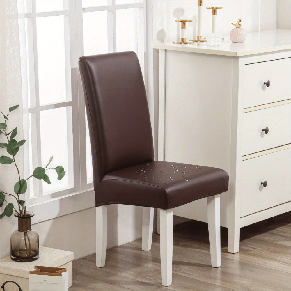 Dining Chair Covers Set of 4 6 Waterproof PU Leather Stretch Slipcover Oil Proof Universal Fit Chair Protector for Dining Room Kitchen Hotel Home Decor - 9 Colors