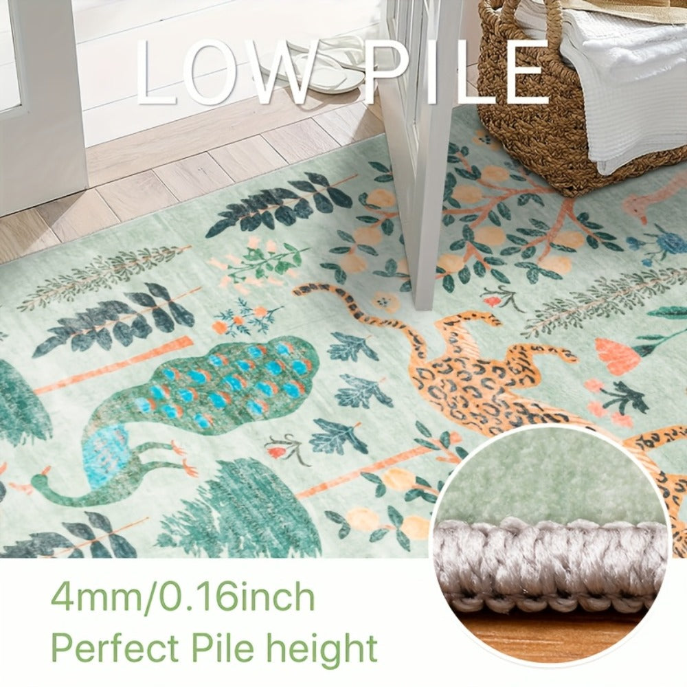 Area Rug 8x10 Ft Soft Non-Slip Machine Washable Large Floor Rug with Floral Forest Animal Patterns for Living Room Bedroom Home Decor ¨C Durable Easy Clean Indoor Carpet