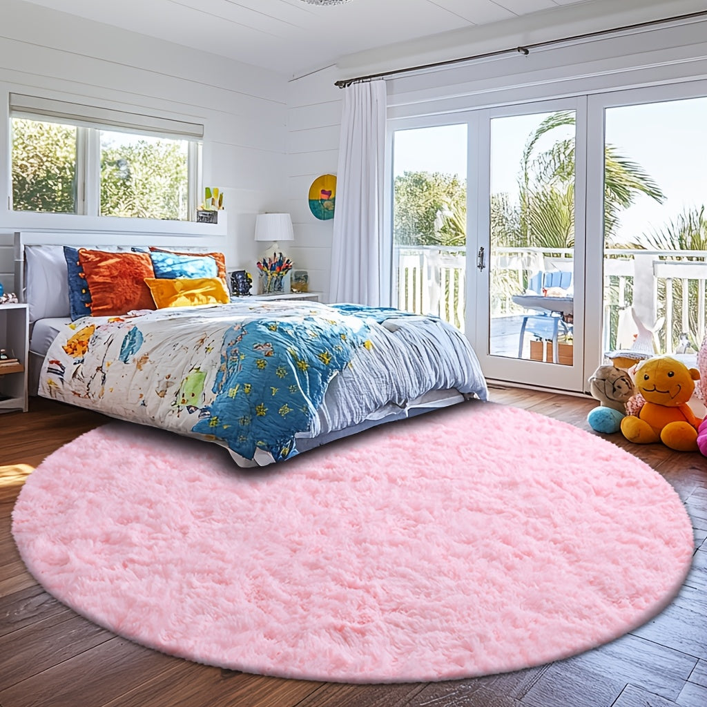 Round Shaggy Plush Rug ¨C Soft Fluffy Circular Carpet for Bedroom & Living Room, Easy Clean