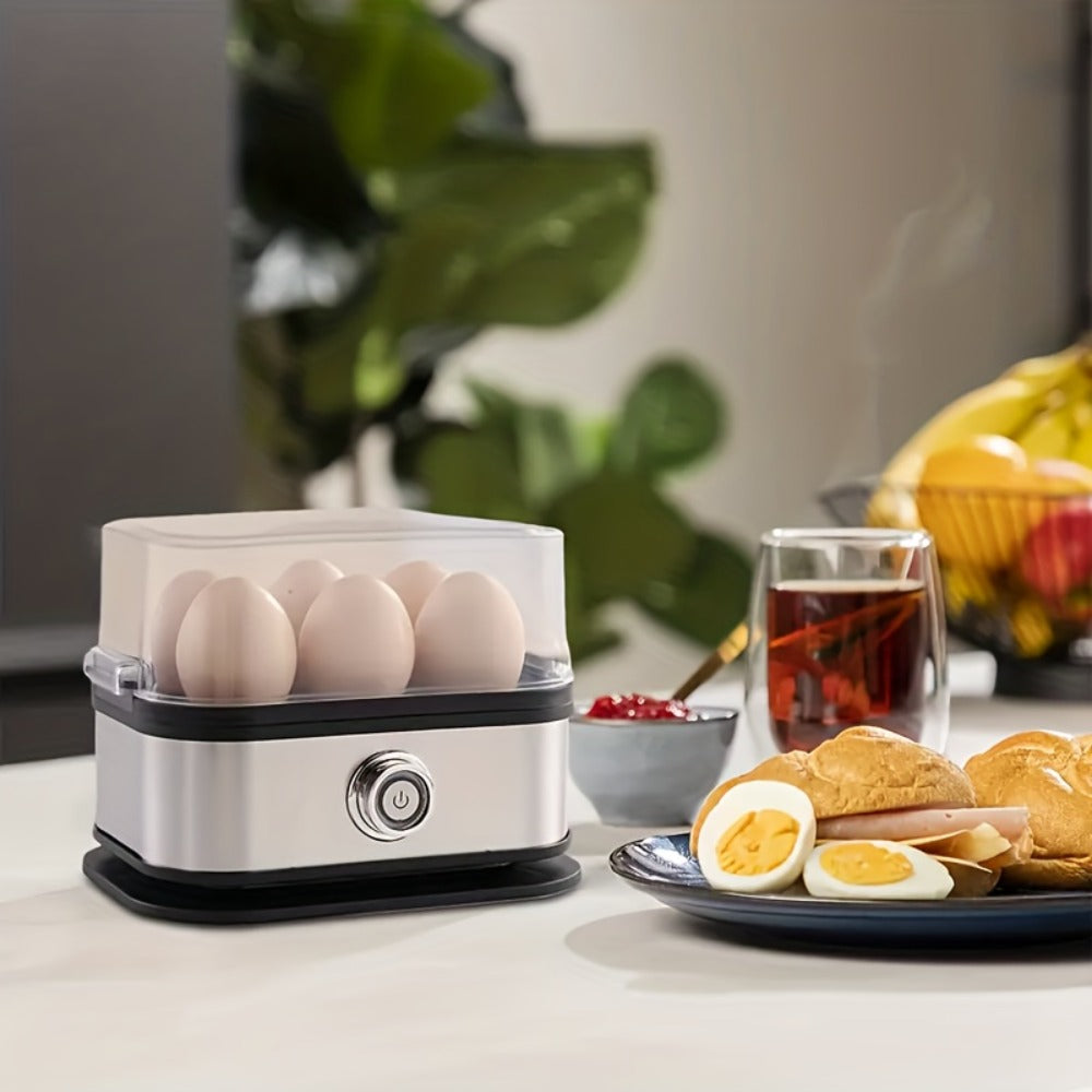 Rapid Electric Egg Cooker 6-Egg Capacity, 304 Stainless Steel Egg Boiler & Steamer for Hard, Medium & Soft Boiled Eggs, Auto Shut-Off with Audible Alarm, Compact Egg Poacher for Home Kitchen, Black