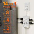 Power Strip Outlet Extender Surge Protector 8 AC Outlets 6 USB Charging Ports 4 USB-A 2 USB-C 3 Inch Short Cord Desk Charging Station for Home Dorm Office Travel White Black