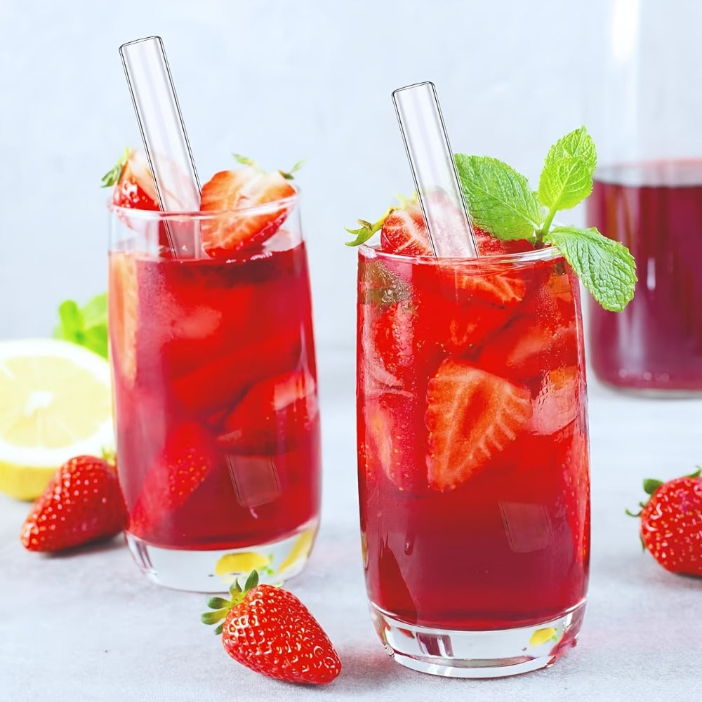 Glass Straws Reusable 12 Pack with Cleaning Brushes - Borosilicate Glass Drinking Straws 6 or 8 Inch, Clear & Colorful, Thick 12mm, Dishwasher Safe for Smoothies, Juice, Coffee & Cocktails
