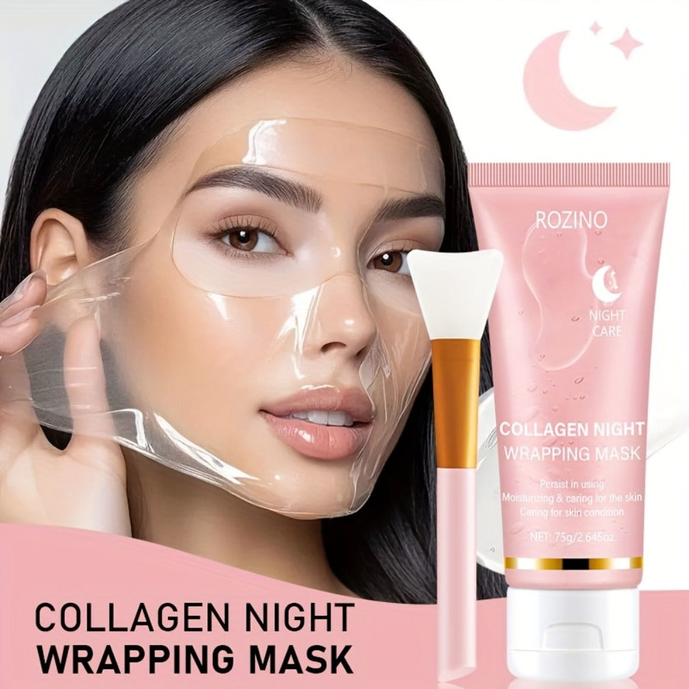 Collagen Overnight Wrapping Facial Mask with Hyaluronic Acid - Korean Skincare Sleep Mask for Glowing Skin, Deep Hydration, Firming & Anti-Sagging | 2.645oz
