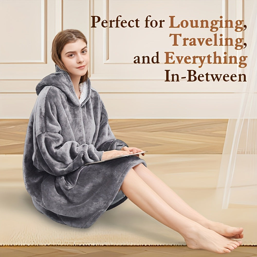 Reversible Hooded Wearable Blanket ¨C Double-Sided Coral Fleece Suede Hoodie with Kangaroo Pocket, Machine Washable, 6 Colors