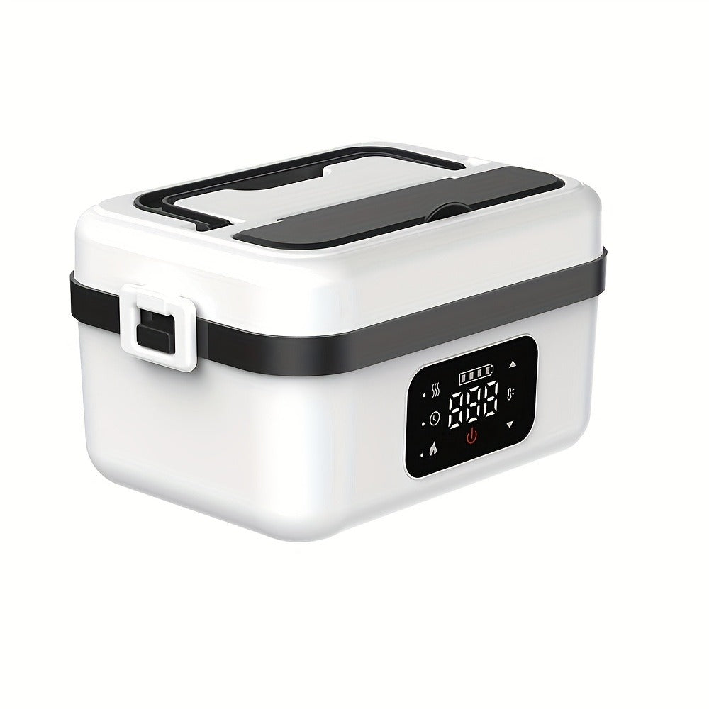 Wireless Heated Lunch Box 8000mAh Battery Powered - 60W Electric Food Warmer 1L Stainless Steel with Smart Timer 8 Settings and Power Bank Function, Portable Lunch Heater for Office Car Truck and Travel, BPA-Free with Fork Spoon and Insulated Bag