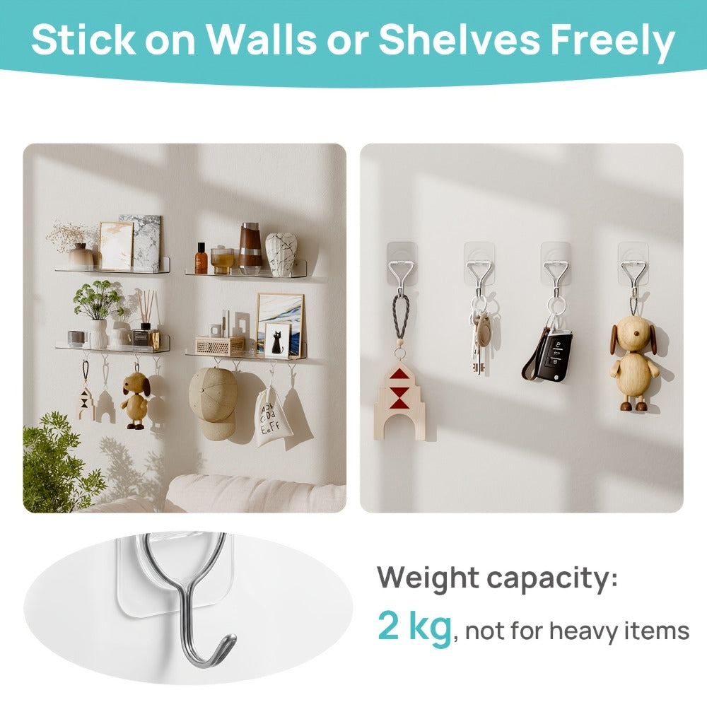 Acrylic Floating Shelves for Wall 4-Pack with 4 Hooks | Clear Wall Mounted Display Shelf Organizer | Bathroom Bedroom Living Room Kitchen Decor | Invisible Floating Wall Shelf Storage Set