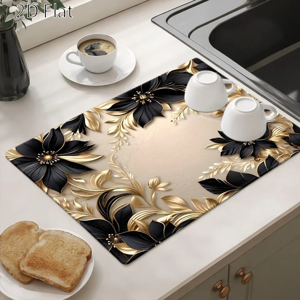 Gas Stove Protector Mat Luxury Black Gold Floral | Heat-Resistant Stain-Proof Cooktop Cover | Reusable for Induction Cooker, Glass Cooktop, Oven & Washer Dryer Top