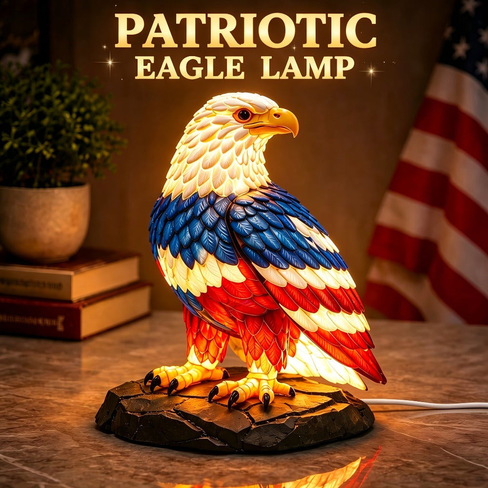 Boho Retro Stained Eagle Night Light ¨C 3D Resin Animal Table Lamp, Vintage Colorful Stained Glass Effect Desk Light for Bedroom Home Decor, Creative Birthday Christmas Gift for Eagle Lovers
