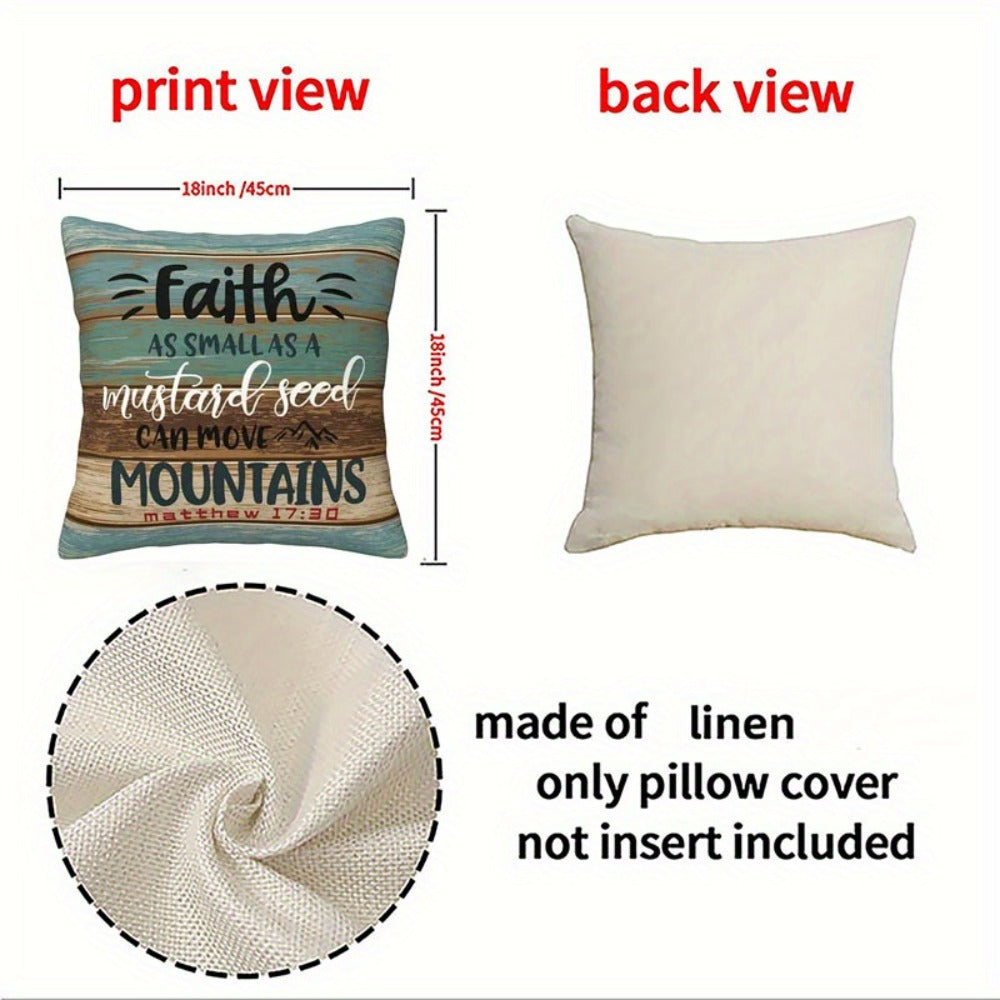 Throw Pillow Covers Scripture Quotes 4 Pack Decorative Linen Cushion Covers Inspirational Bible Verse for Sofa Couch Bedroom Living Room Home Decor 18x18 Inch No Insert