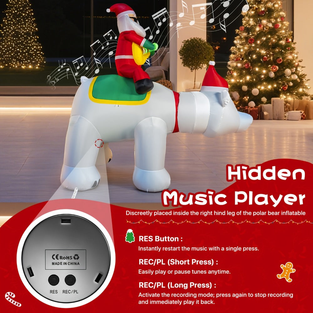 Christmas Inflatable Decoration with LED & Music ¨C Head-Shaking Santa Claus on Polar Bear or Snowman, 7FT Blow Up Yard Decor with Recording Function, IP55 Outdoor Garden Lawn Party