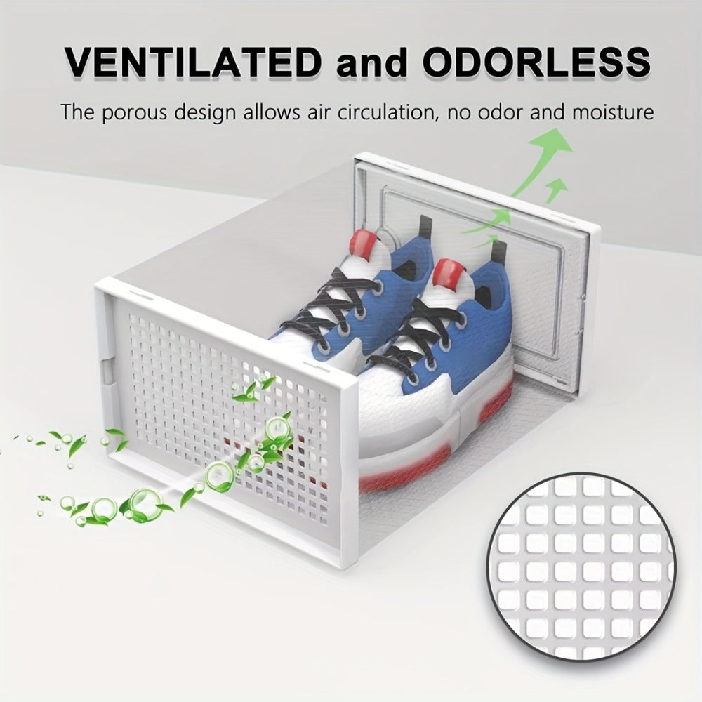 Transparent Stackable Shoe Boxes with Lid ¨C Foldable Clear Sneaker Storage Organizer (6/24pcs)