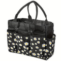 Garden Tool Bag Heavy Duty Multi-Pocket Organizer ¨C Large Capacity Tool Storage Carrier Tote for Gardening, Lawn Care, Camping & Outdoor Work, Portable Daisy Pattern, Black & Gray (No Tools Included)