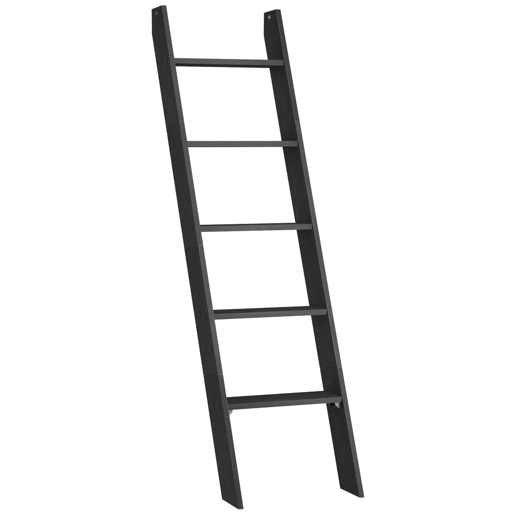 Blanket Ladder Shelf 5-Tier Freestanding Wood Ladder Rack for Blankets Towels Books Decor, Modern Farmhouse Ladder Shelf Wall Leaning Storage Organizer for Living Room Bedroom, 4 Colors