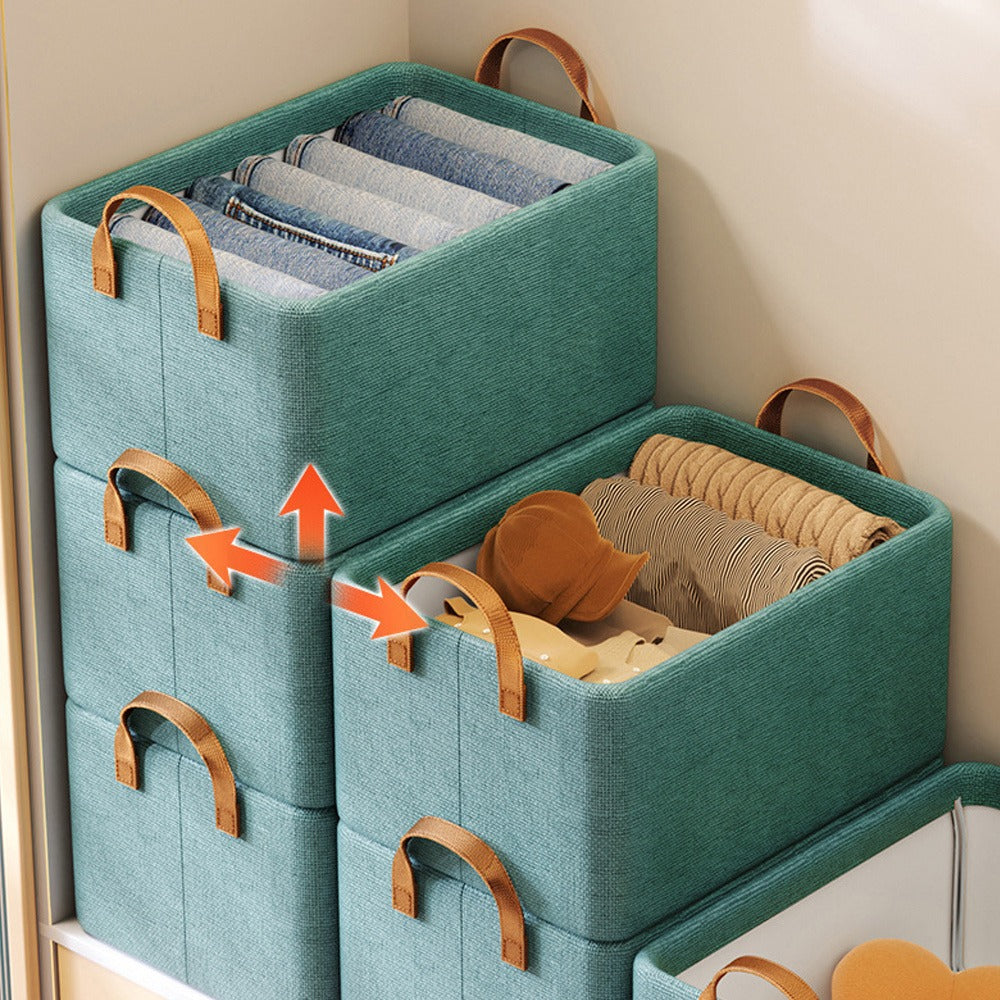 Foldable Clothes Storage Box with Transparent Lid 6-Pack, Stackable Wardrobe Organizer Bins with Steel Frame & Handles, Collapsible Fabric Closet Storage Boxes for Clothing Blankets Sundries, Green Beige Gray