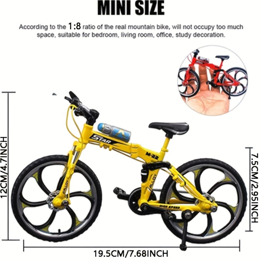Diecast Mountain Bike Model 1:8 Scale Alloy Foldable Miniature Bicycle Figurine for Home Office Desk Decor, Collector Gift, Christmas Birthday Present, 3 Colors Available