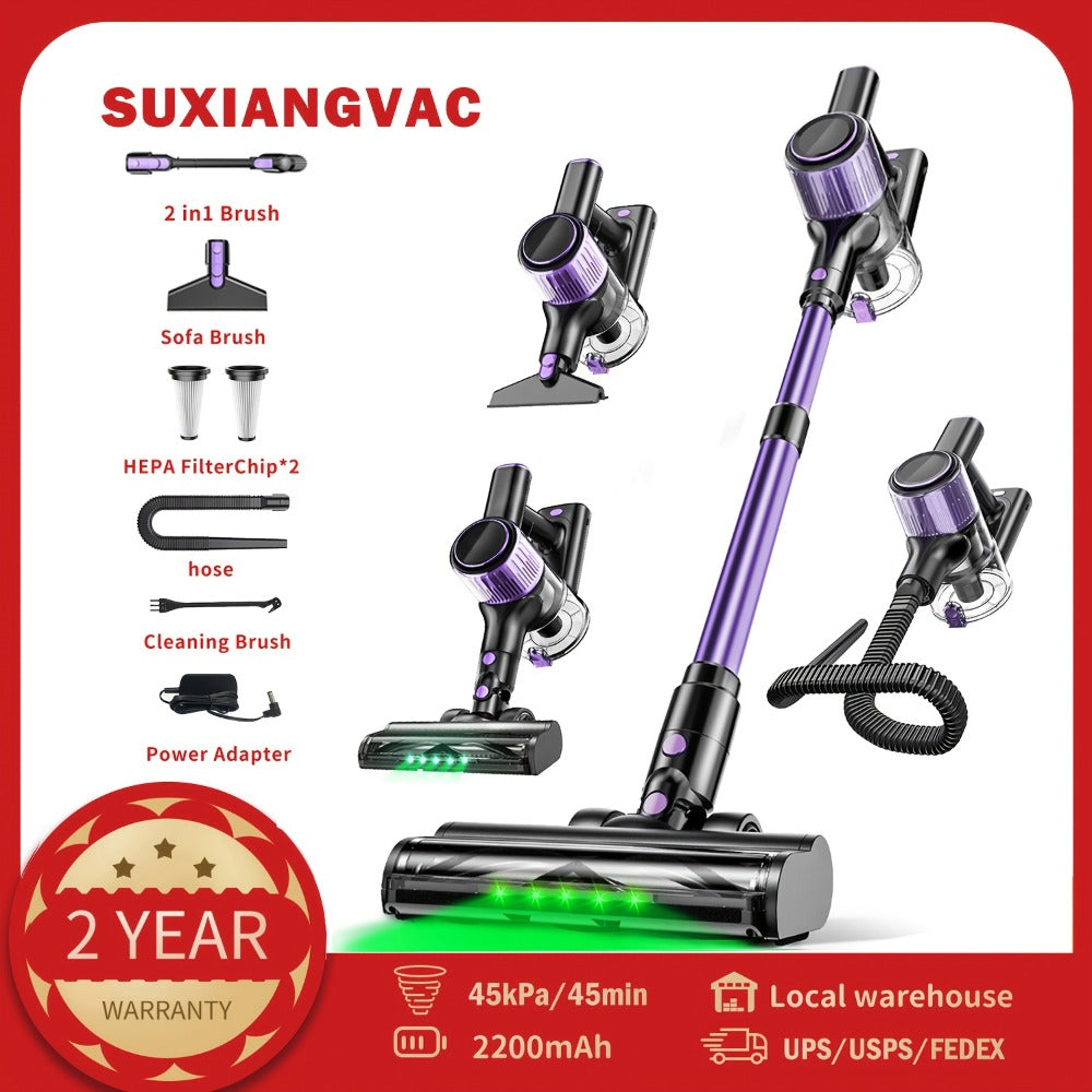 Cordless Stick Vacuum Cleaner 45KPA 8-in-1 Lightweight with Anti-Tangle Brush Green Light Detection for Carpet Pet Hair Hardwood Tile Floor