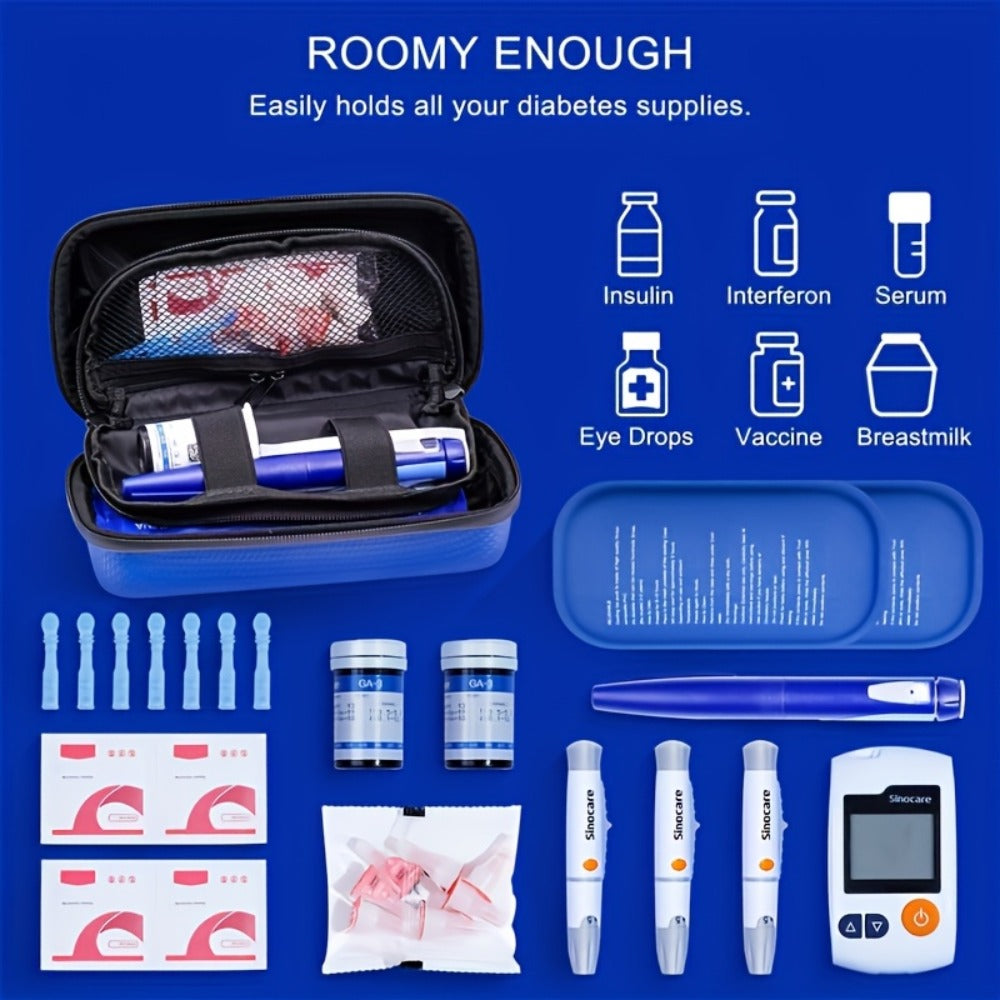 Insulin Cooler Travel Case 24 Hour Refrigerated Medication Case Temperature Display Wristband 2 Reusable Ice Packs Diabetic Insulin Pen Cooler Black Blue