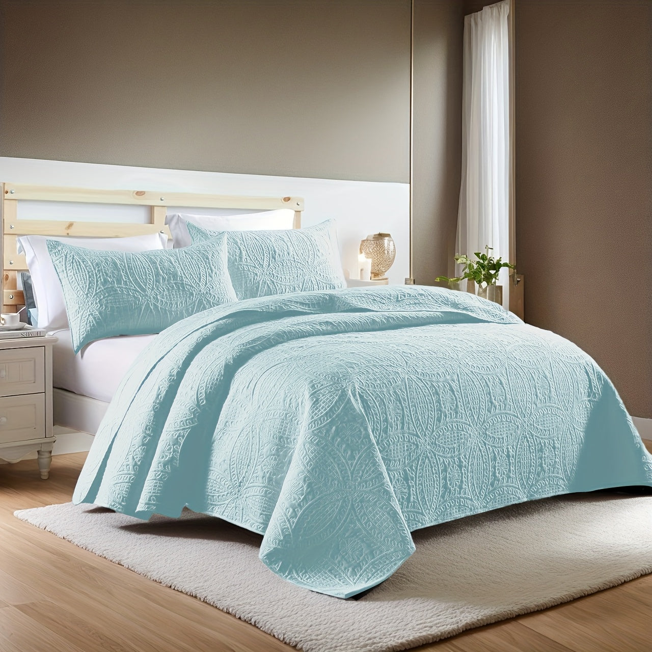 Quilt Set 3 Piece Soft Lightweight Bedding - Thin Bed Quilt with 2 Pillowcases for Bedroom Guest Room, Full Queen King, All Season Comforter Set, 10 Colors