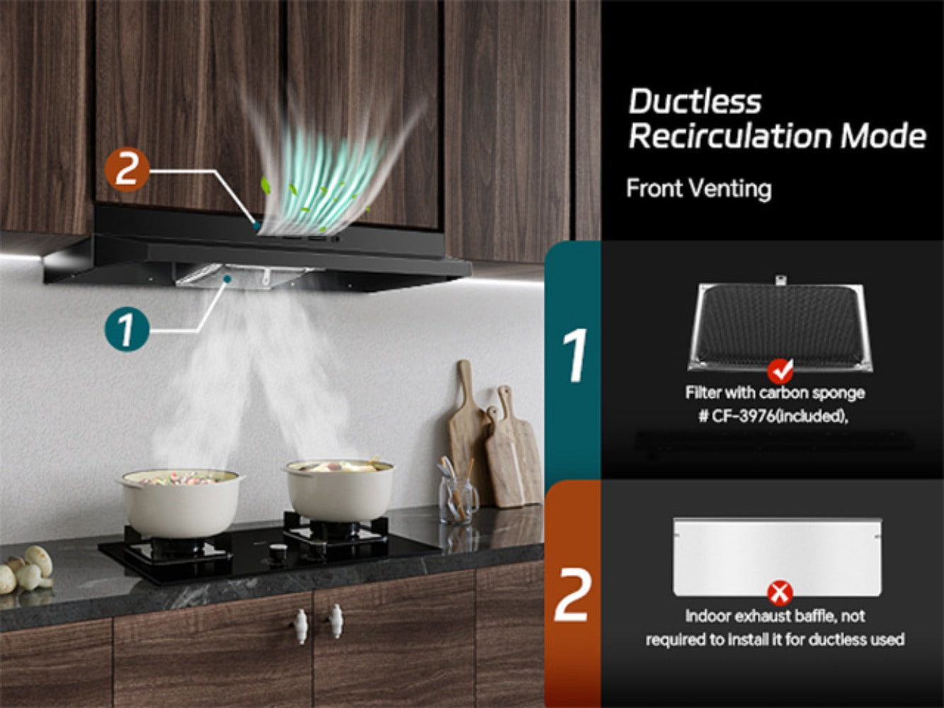 Range Hood 36 Inch Under Cabinet Ducted Ductless Convertible Stainless Steel 350CFM 2-Speed Exhaust Fan LED Light 3-Layer Aluminum Mesh Filter Top Rear Venting Kitchen Vent Hood