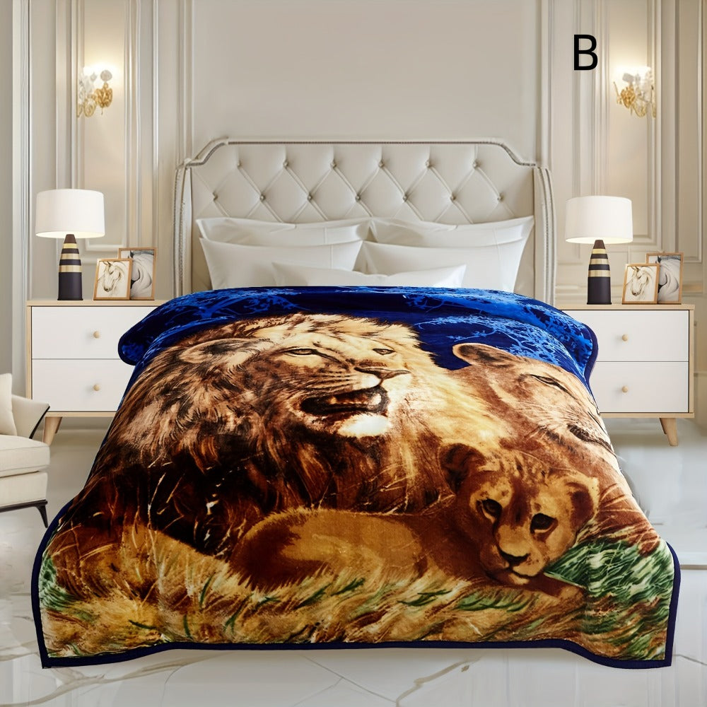 Reversible Plush Blanket 2-Ply 520GSM Milk Velvet - Soft Warm Queen King Size Blanket with Vibrant Animal & Floral Designs, All-Season Bed Couch Throw
