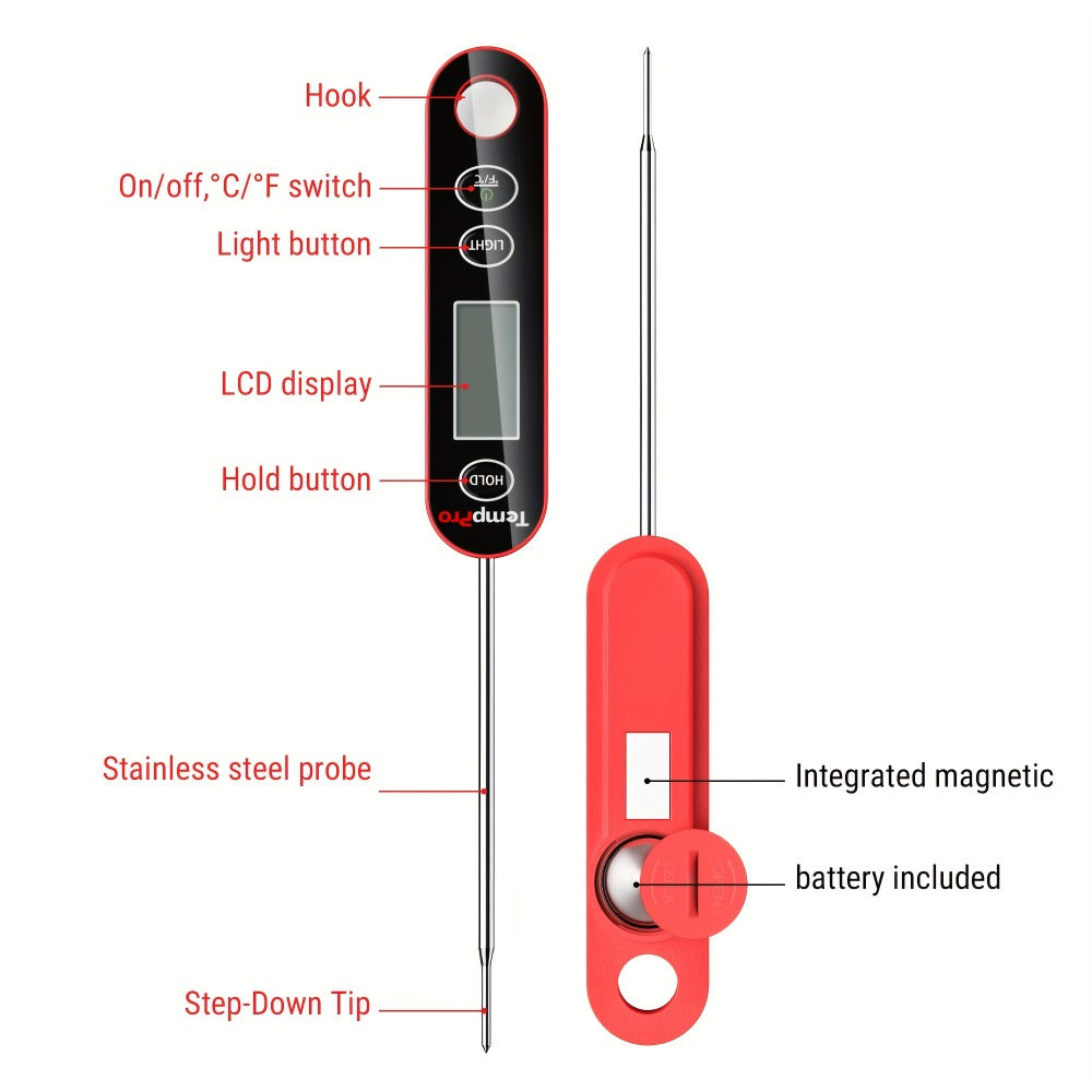 Instant Read Meat Thermometer ¨C TempPro IC6030 Fast 3-Second Digital Kitchen BBQ Thermometer with 4.72¡± Foldable Probe & Backlit Display