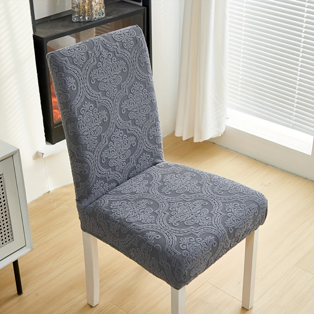 Dining Chair Covers Stretch Velvet Washable Removable Slipcovers Set of 4 or 6 for Kitchen Home Hotel Banquet ¡ª Elastic Band Silver Fox Velvet 200GSM