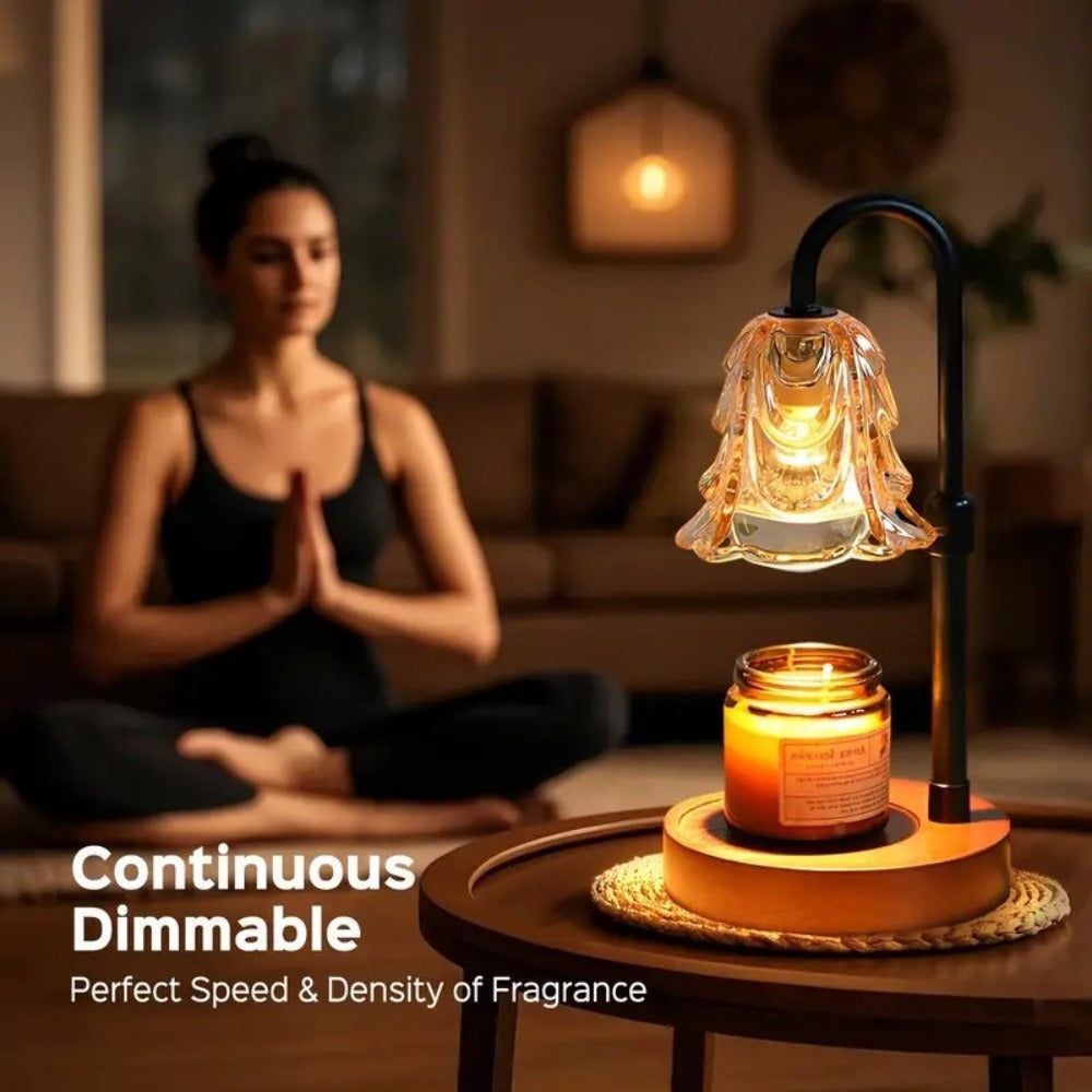 Candle Warmer Lamp 2 Pack with Dimmer and 12H Timer Adjustable Height Brightness Wood Base LED Wax Melt Warmer Flameless Candle Lamp for Home Decor Bedroom Living Room Gift for Mom Wife Friends