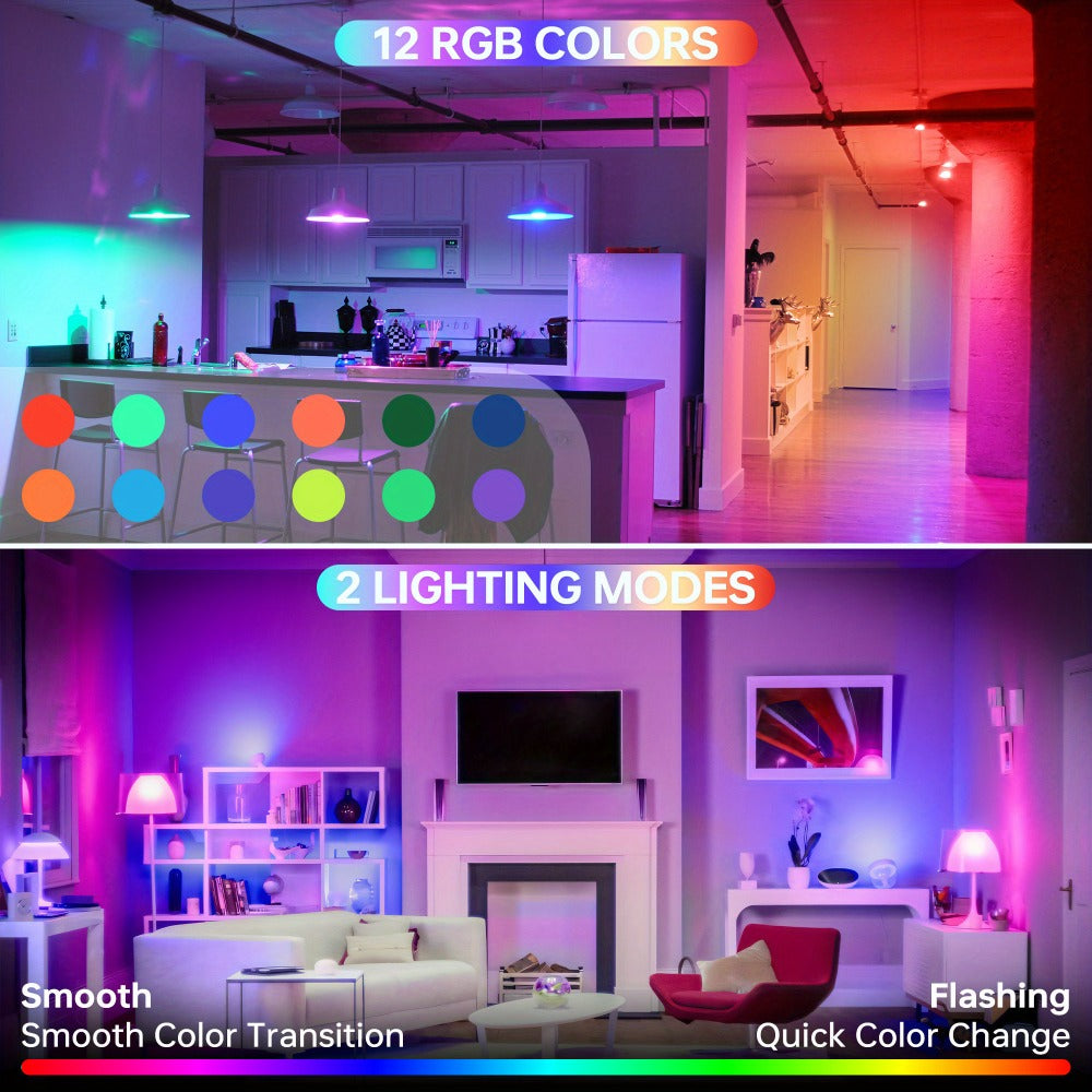 Rechargeable LED Light Bulb E26 3000mAh 400LM with Remote Control ¨C USB Wireless Puck Light, 3 Color Temperatures, 12 RGB Colors, Timer, No Wiring for Lamps Closets Cabinets Indoor Lighting 4 Pack