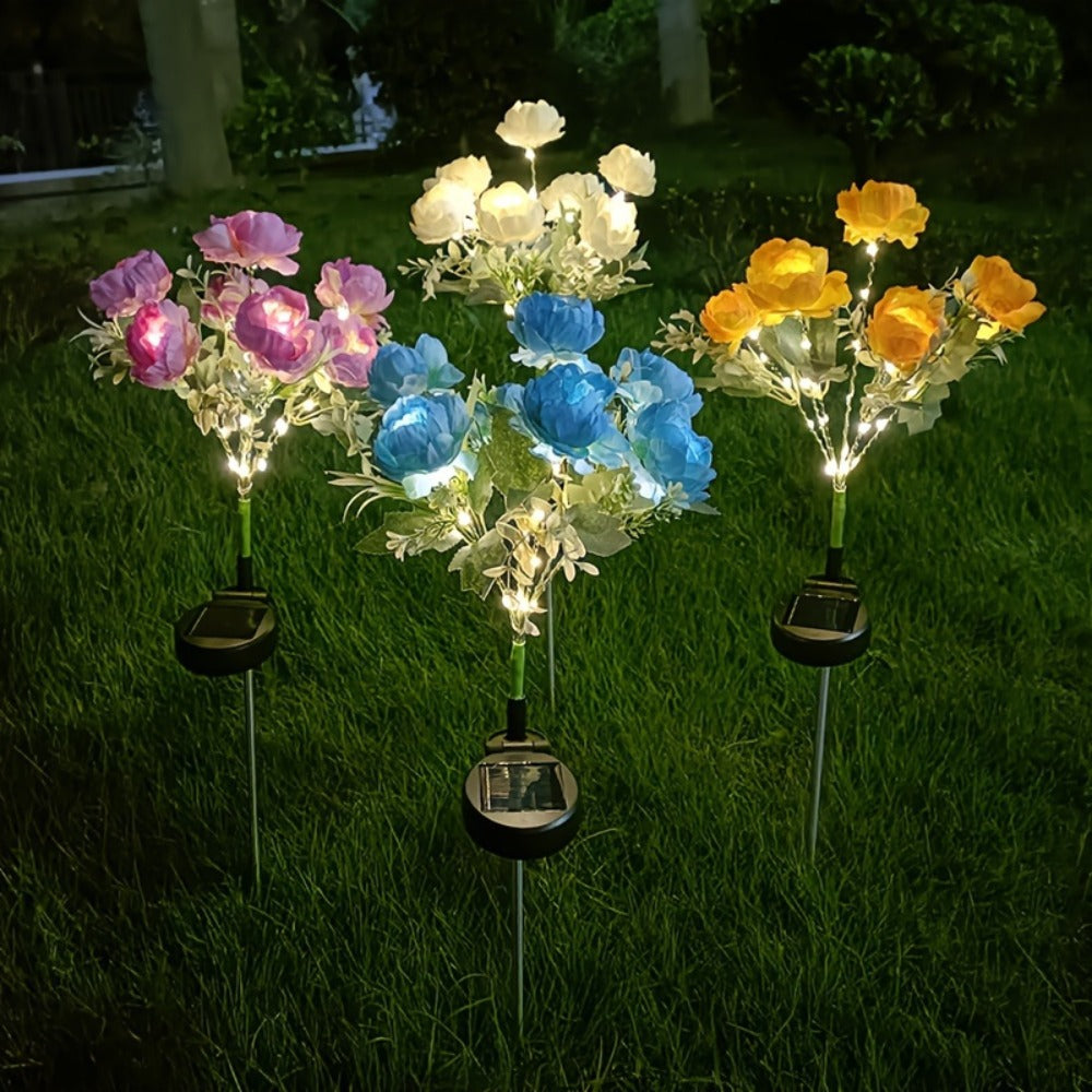 Solar Peony Flower Light 2PCS IP65 Waterproof - 84 LED Artificial Blooms 14 Fancy Lights Solar Powered Outdoor Garden Stake Lights for Lawn Yard Patio Holiday Decor Mother's Day Gift - 4 Colors