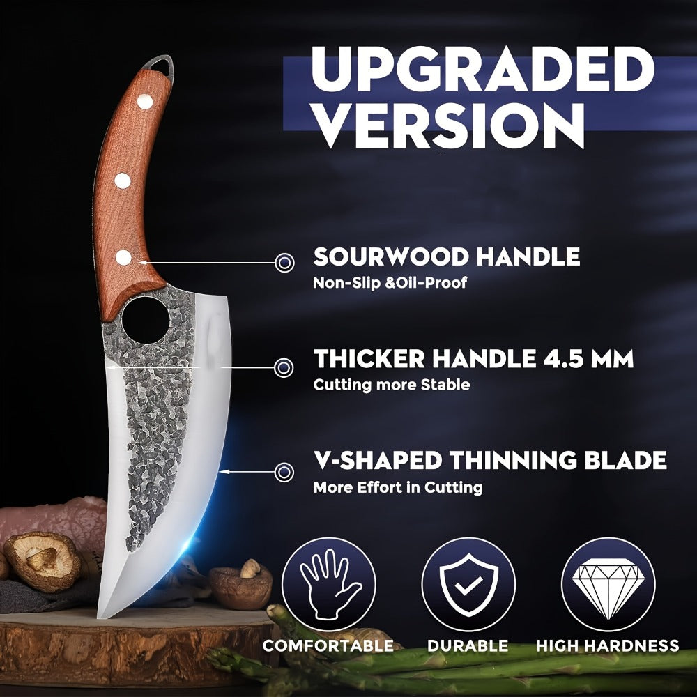 Hand Forged Viking Knife High Carbon Steel 7 Inch with Sheath Butcher Cleaver for Meat Cutting Cooking Camping BBQ Chef Kitchen Knife Gift