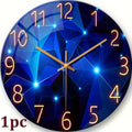 Modern Blue Glass Wall Clock Silent Non-Ticking Quartz Movement Battery Operated Tempered Glass Large Wall Clock for Living Room Bedroom Office Home Decor Gift