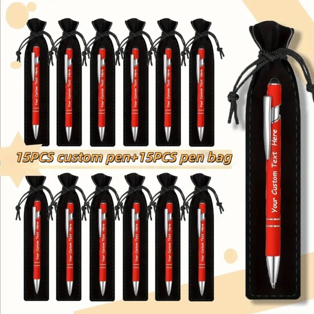 Custom Ballpoint Pens with Pencil Pouch Bulk Set ¨C Personalized Ballpoint Pen Pack for Corporate Gifts, School Supplies, Office Promotions | 20/30/80 PCS Customized Pen & Bag Bundle