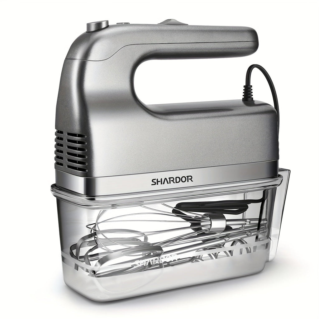 Electric Hand Mixer 250W with Storage Case ¨C 5-Speed Plus Turbo Handheld Mixer with 5 Stainless Steel Attachments (2 Beaters, 2 Dough Hooks & 1 Whisk) ¨C Kitchen Baking Mixer in Blue, Black, White & Silver